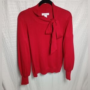 Liz Claiborne Festive Red Tie Neck Wide Cuff Knit Sweater. Size L